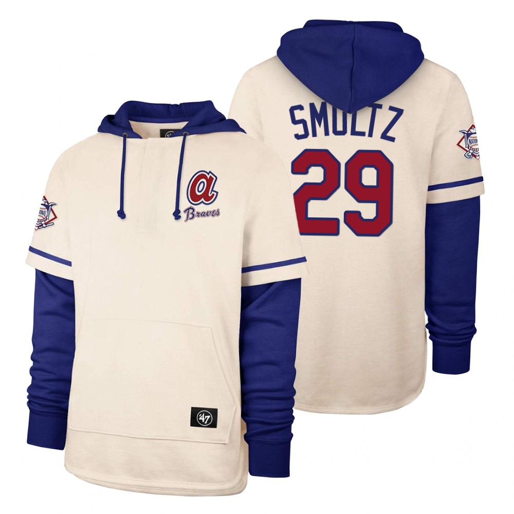 Men Atlanta Braves #29 Smoltz Cream 2021 Pullover Hoodie MLB Jersey